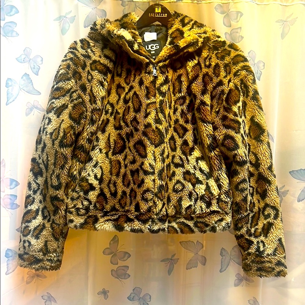 UGG Leopard Print Faux Fur Jacket Worn Gently Good Condition XS
